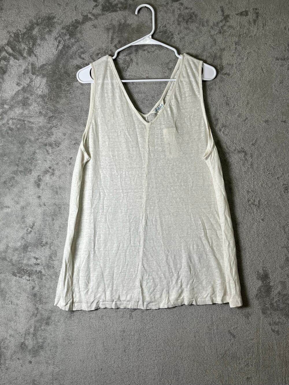Sundance 100% Linen Sleeveless Tank Top Ivory V Neck Relaxed Fit XL Coastal New